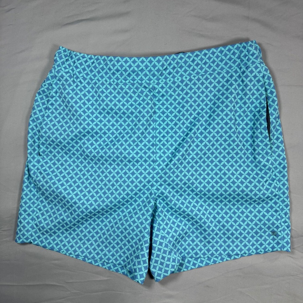 Mack Weldon Swim Trunks 6in Inseam Mens L Wave Runner Blue Geometric AOP